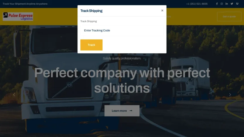 A screenshot of Pulseexpresslogistics.com