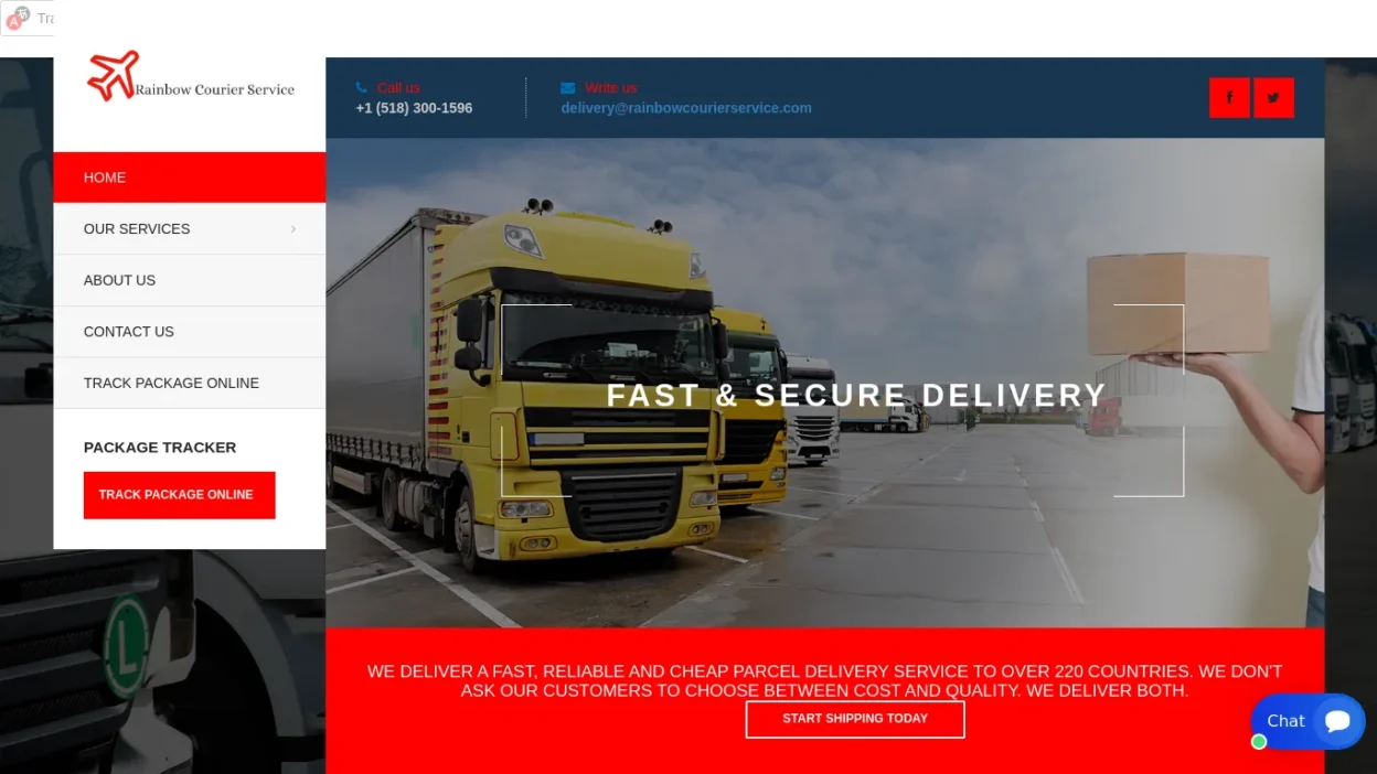 A screenshot of Rainbowcourierservice.com
