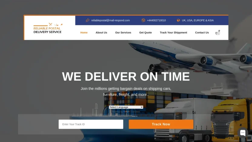 A screenshot of Reliablepostaldelivery.com