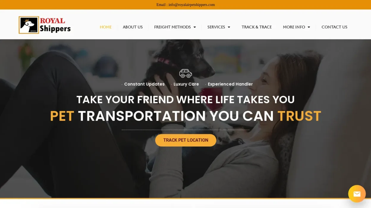 A screenshot of Royalairpetshippers.com