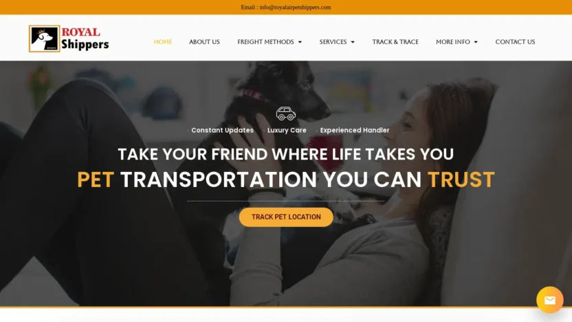 A screenshot of Royalairpetshippers.com