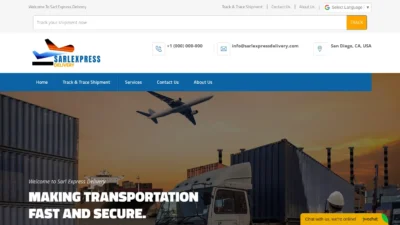A screenshot of Sarlexpressdelivery.com