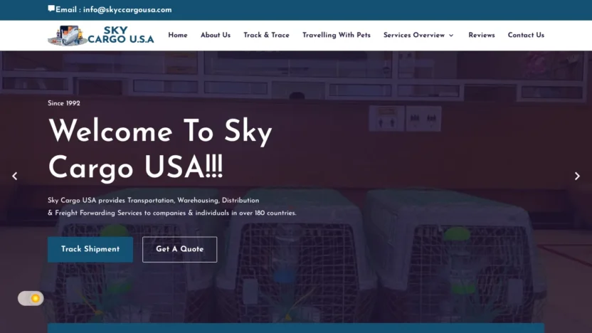 A screenshot of Skyccargousa.com