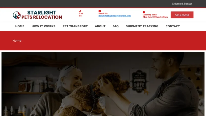 A screenshot of Starlightpetsrelocation.com