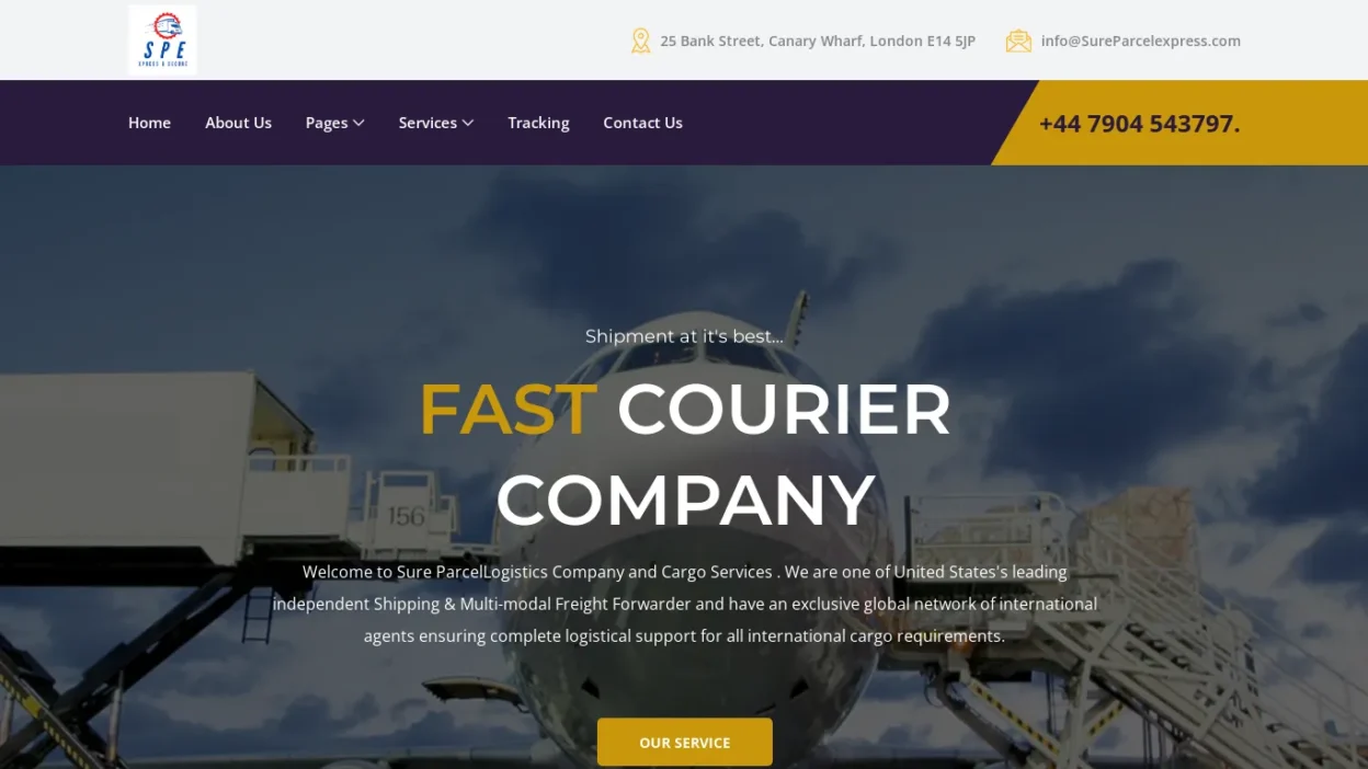 A screenshot of Sureparcelexpress.com