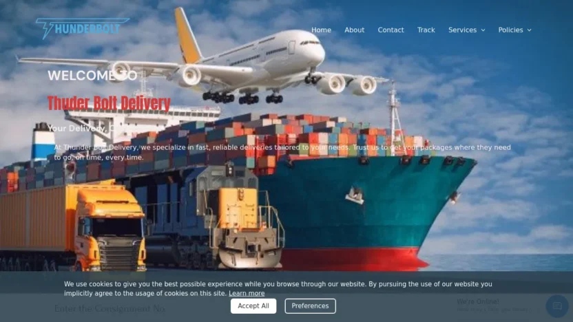 A screenshot of Thunderboltdelivery.com