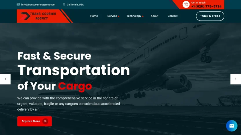 A screenshot of Transcourieragency.com