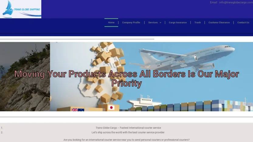 A screenshot of Transglobecargo.com