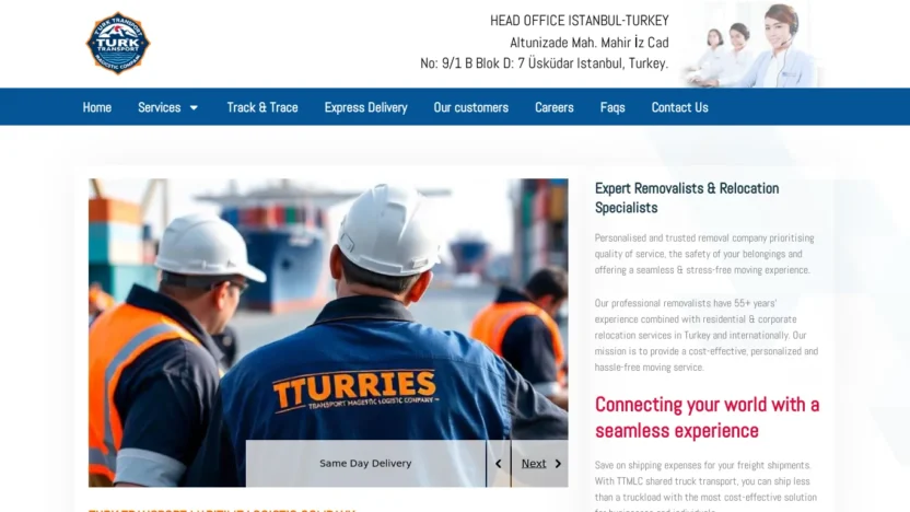 A screenshot of Turktransportmaritimelogistics.com