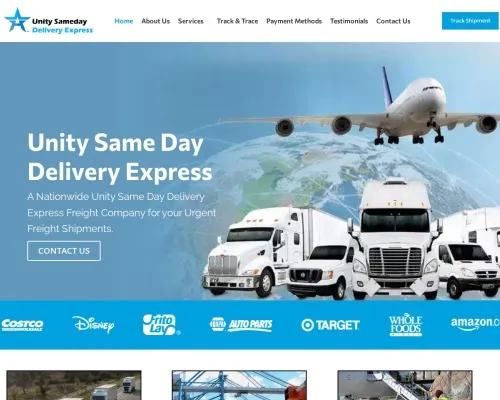 Screenshot of Scam Courier Unitysamedaydeliveryexpress.com