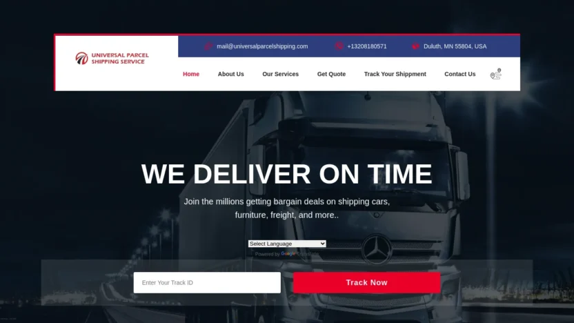 A screenshot of Universalparcelshipping.com