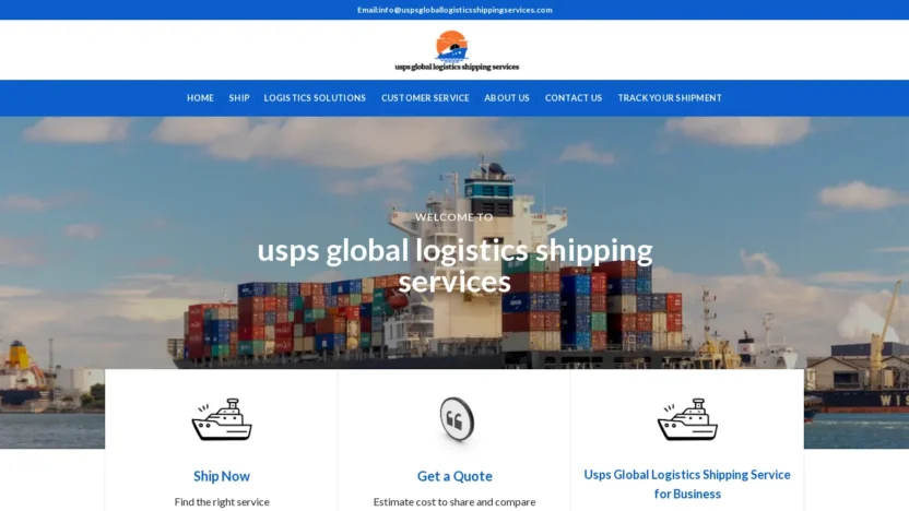 A screenshot of Uspsgloballogisticsshippingservices.com