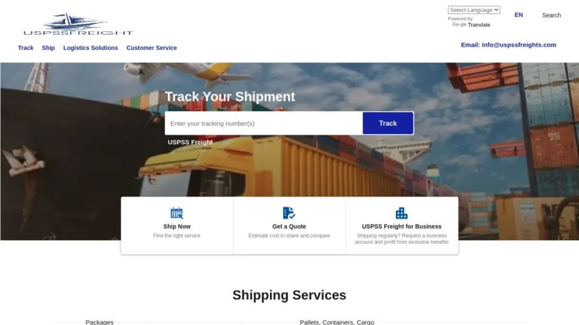 A screenshot of Uspssfreight.com