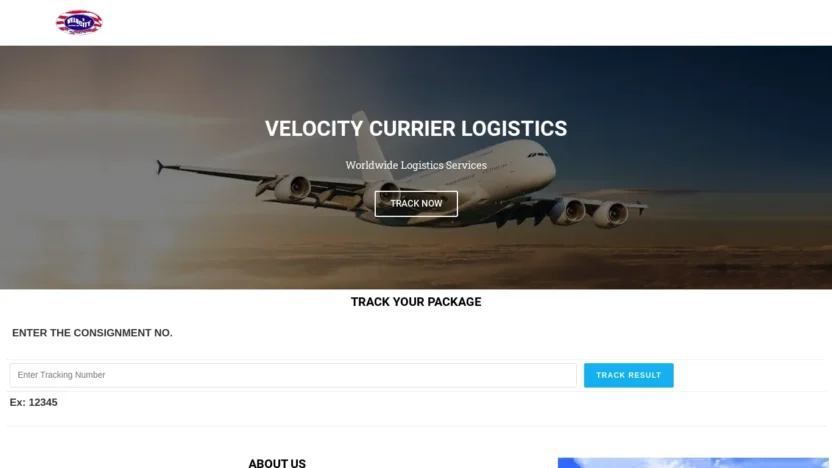 A screenshot of Velocitycurrierlogistics.com