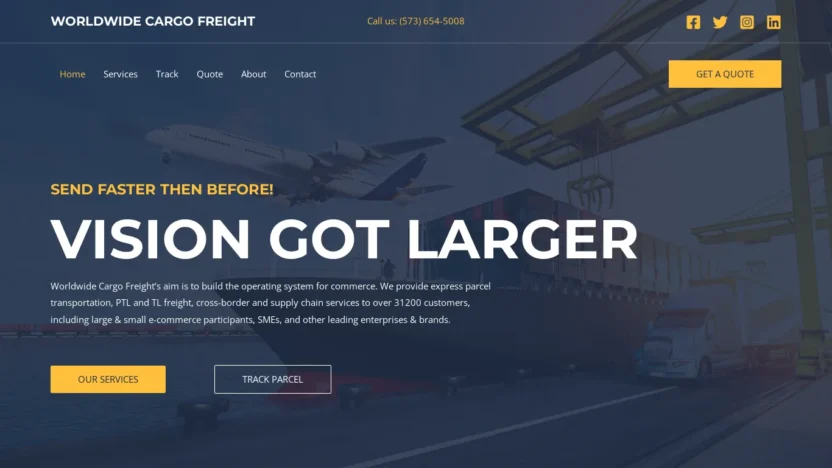 A screenshot of Worldwidecargofreight.com