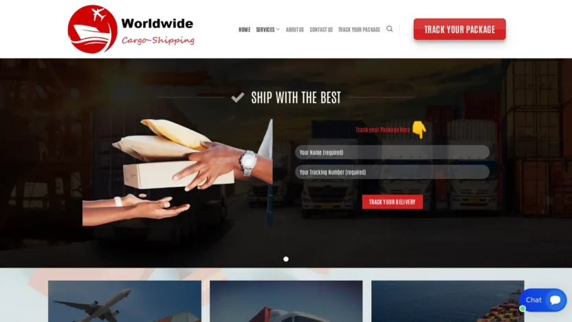A screenshot of Worldwidecargoshipping.com