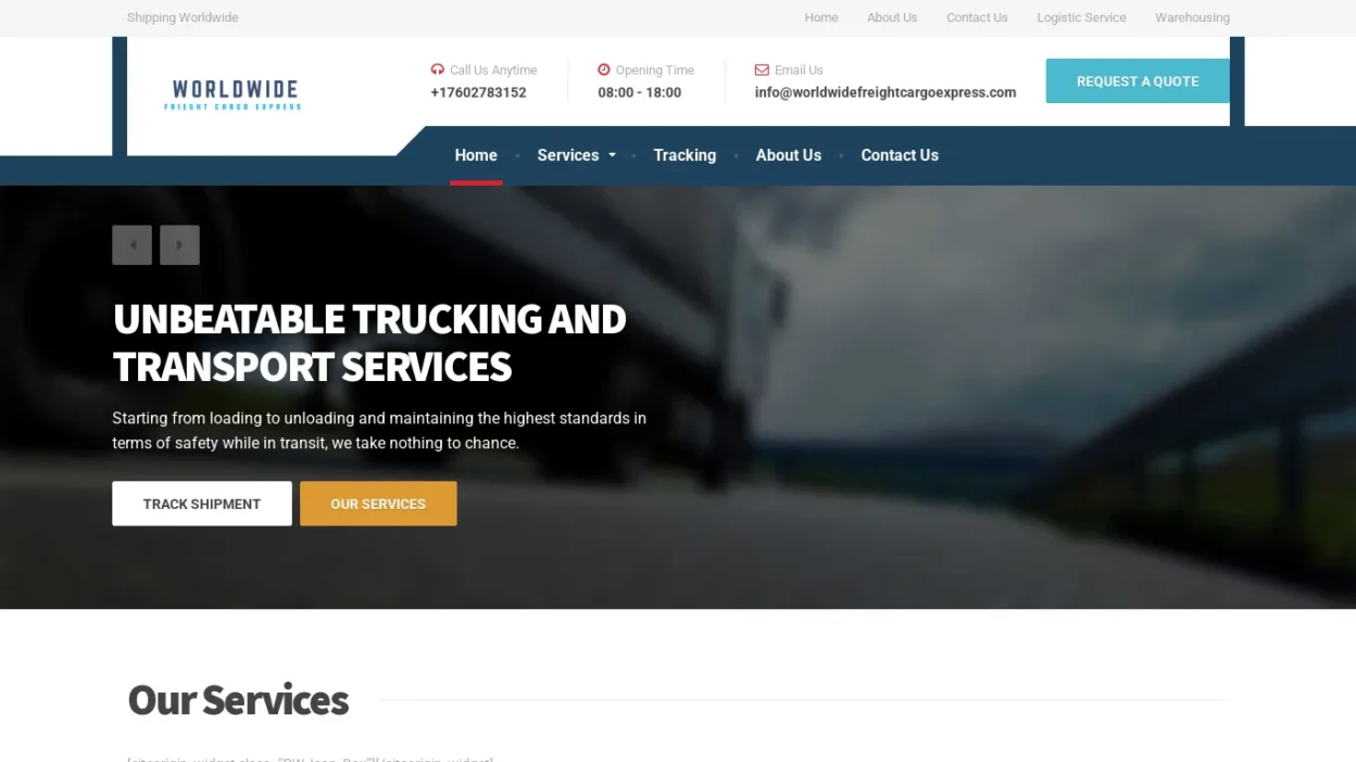 A screenshot of Worldwidefreightcargoexpress.com