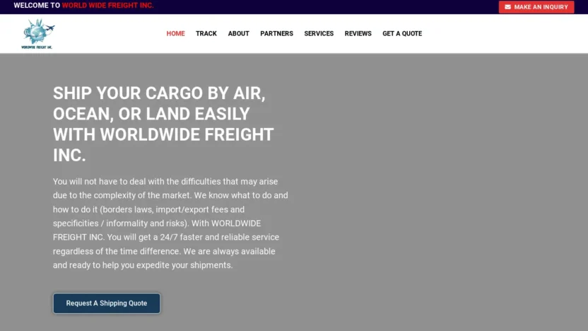 A screenshot of Worldwidefreightinc.com