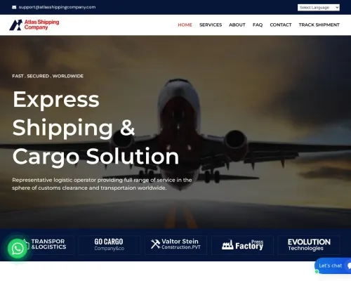 Screenshot of Scam Courier Atlasshippingcompany.com