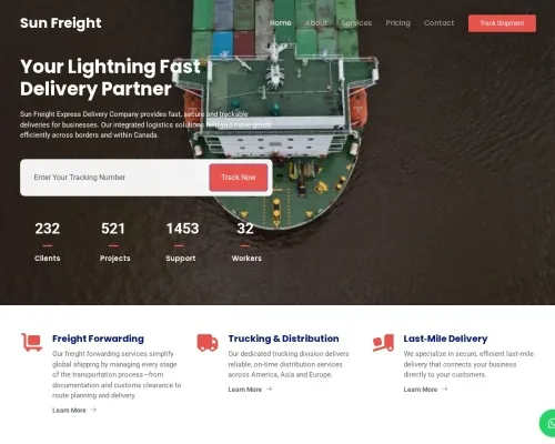 Screenshot of Scam Courier Sunfreightexpressdeliverycompany.com