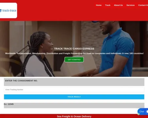 Screenshot of Scam Courier Tracktracecargo.com