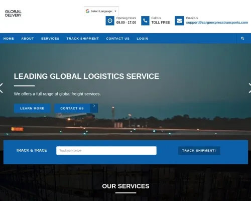 Screenshot of Scam Courier Cargoexpresstransports.com