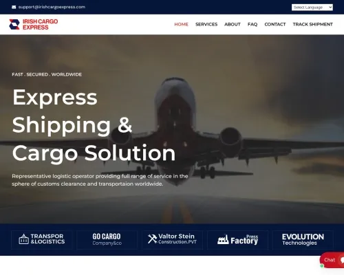 Screenshot of Scam Courier Irishcargoexpress.com