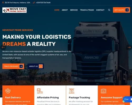 Screenshot of Scam Courier Movefastprimeservices.com