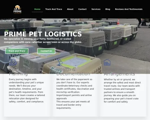 Screenshot of Scam Courier Primepetlogistics.site