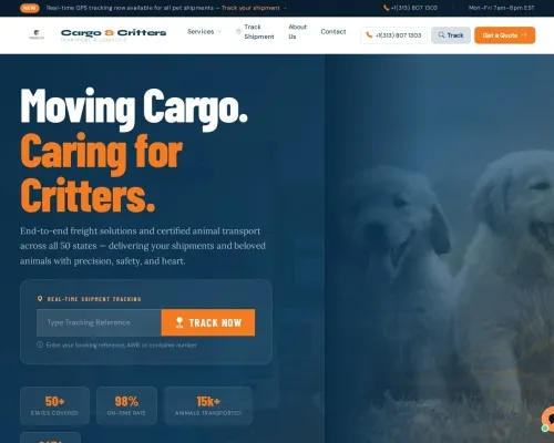 Screenshot of Scam Courier Cargoandcritters.com