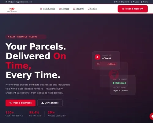 Screenshot of Scam Courier Prioritypostexpress.com