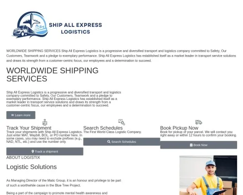 Screenshot of Scam Courier Shipallexpresslogistics.com