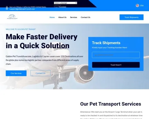Screenshot of Scam Courier Goldenpettransit.com