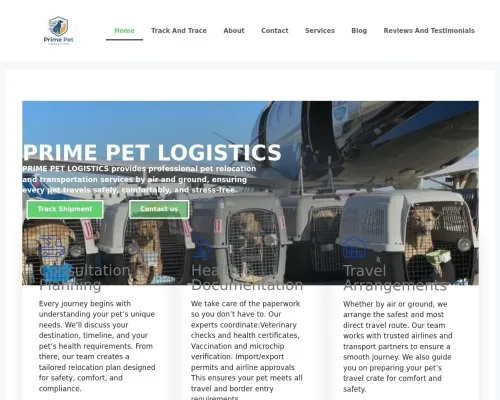 Screenshot of Scam Courier Primepetlogistics.com